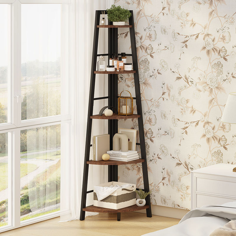 Tall Narrow Corner Leaning Ladder Shelf, Wooden