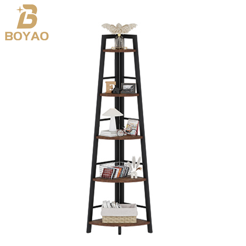 Tall Narrow Corner Leaning Ladder Shelf, Wooden