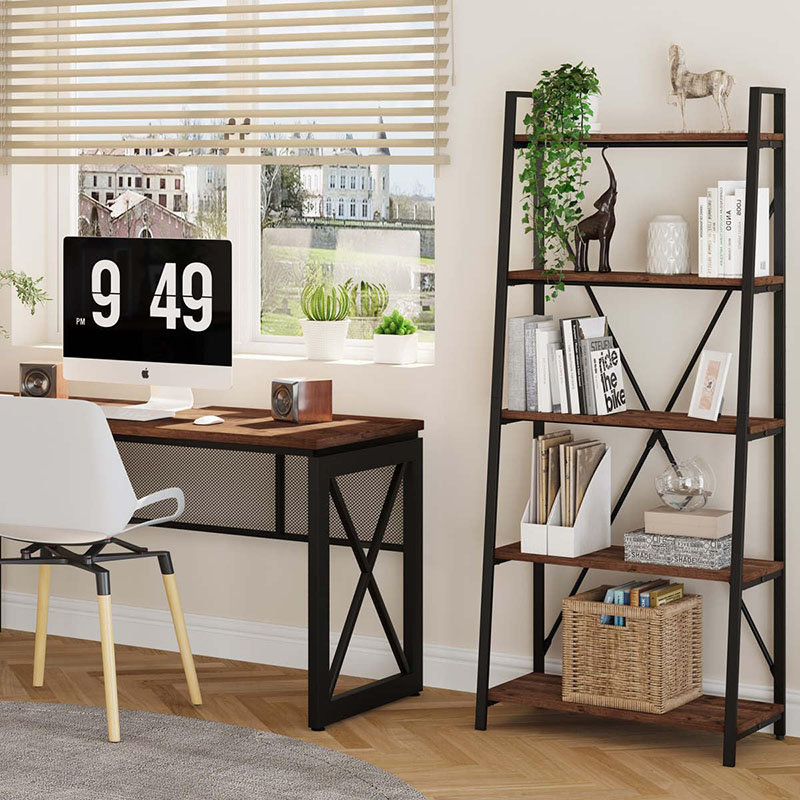 Rustic 5 Tiers Ladder Leaning Bookcase para sa Kusina, Kayumanggi