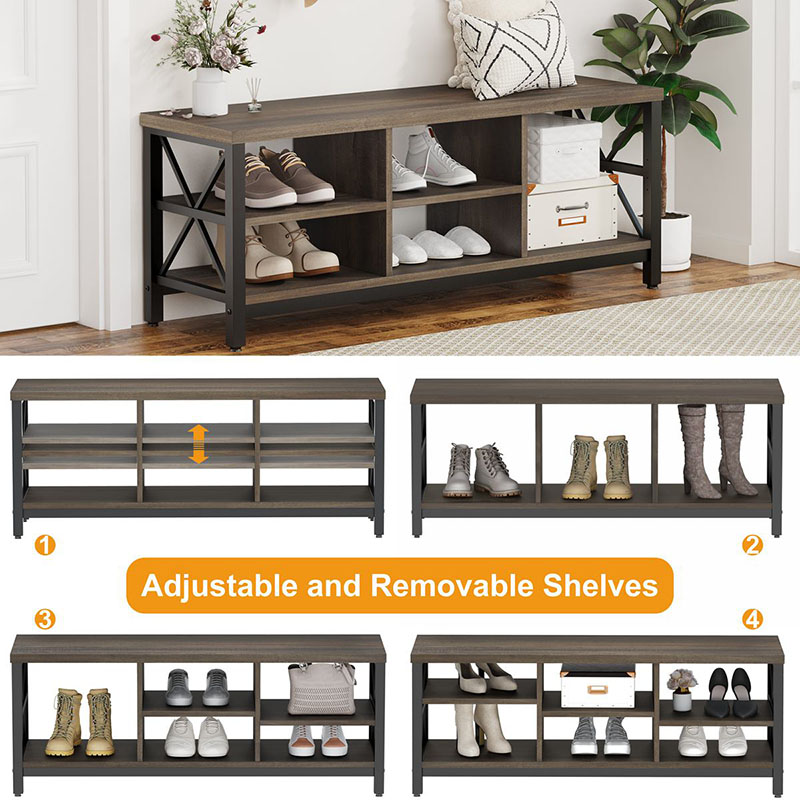 Pang-industriya Wood Shoe Storage Bench para sa Hallway