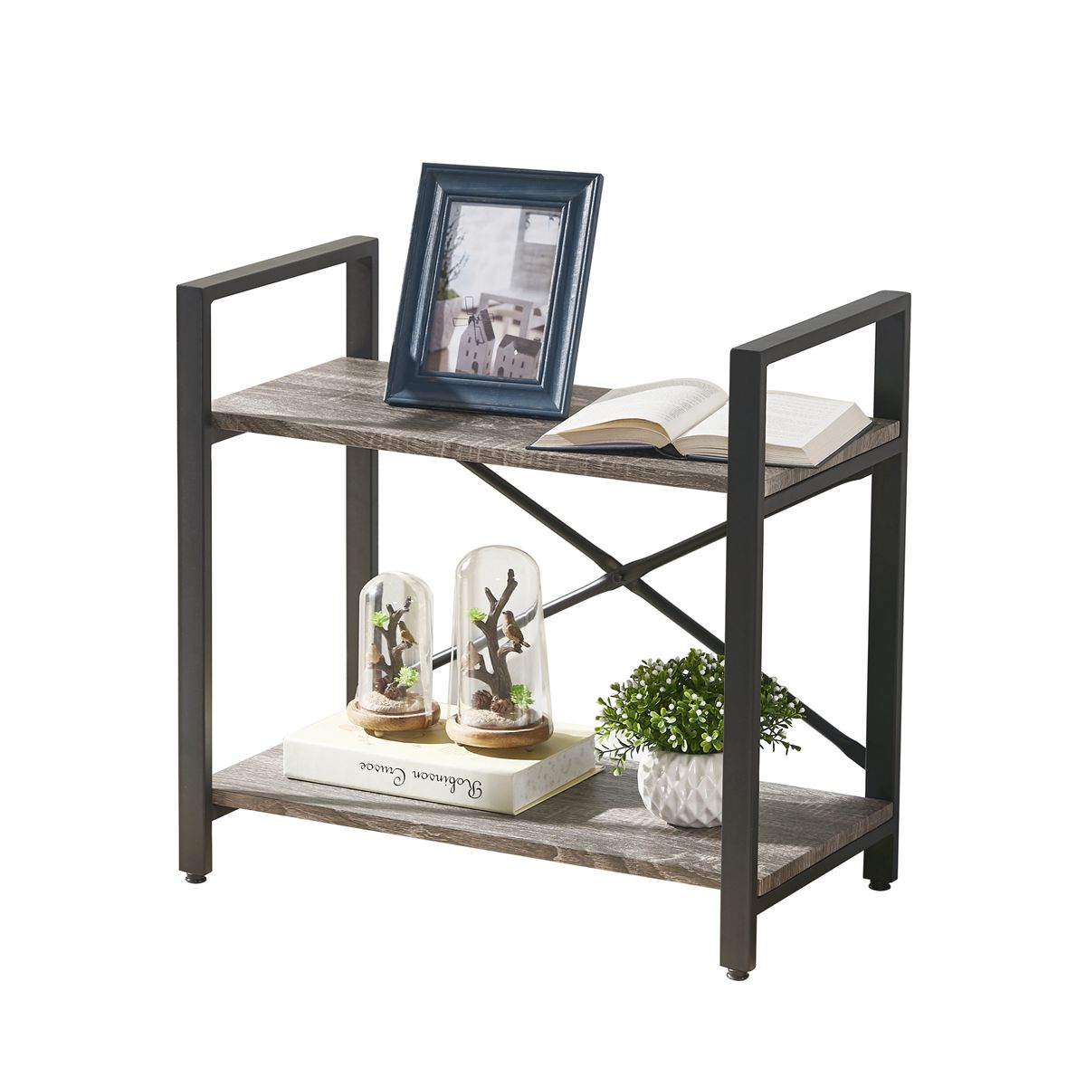 2 Tiers Small Floor Bookshelf para sa Maliit na Space, Dark Gray