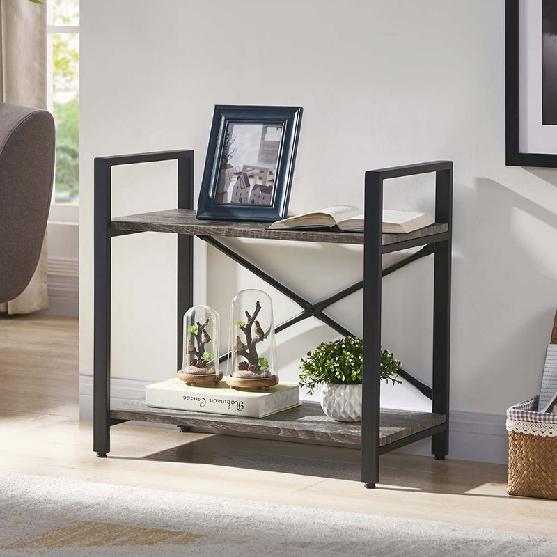 2 Tiers Small Floor Bookshelf for Small Space, Dark Grey