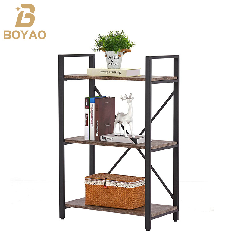 Rustic 3 Tiers Standing Metal Bookshelf for Office Living Room