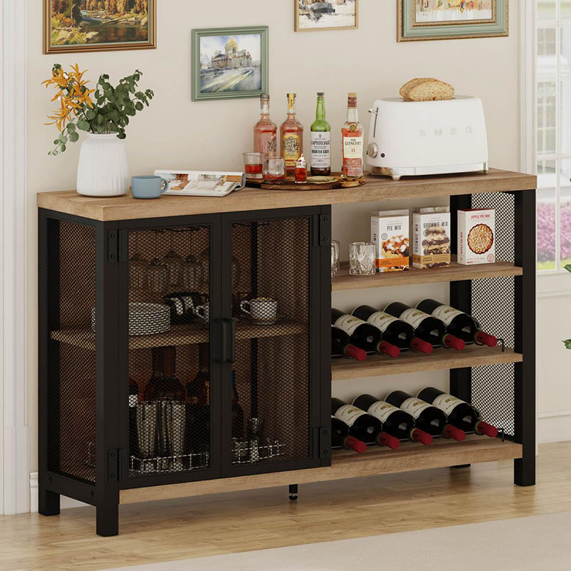 Vintage Coffee Bar Wine Glass Cabinet For Kitchen