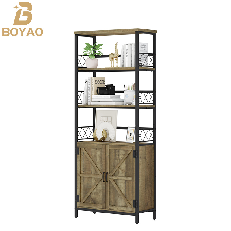 Industrial Metal Tall Cubby Bookshelf na May Mga Pintuan