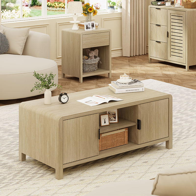 Modern Rectangle Coffee Table with Storage for Living Room