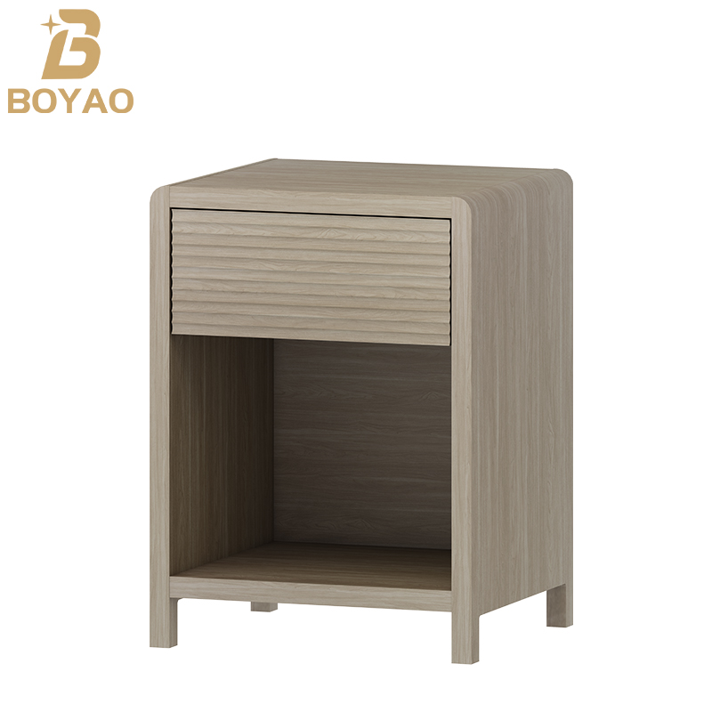 Modern Light Walnut Nightstand Table with Storage