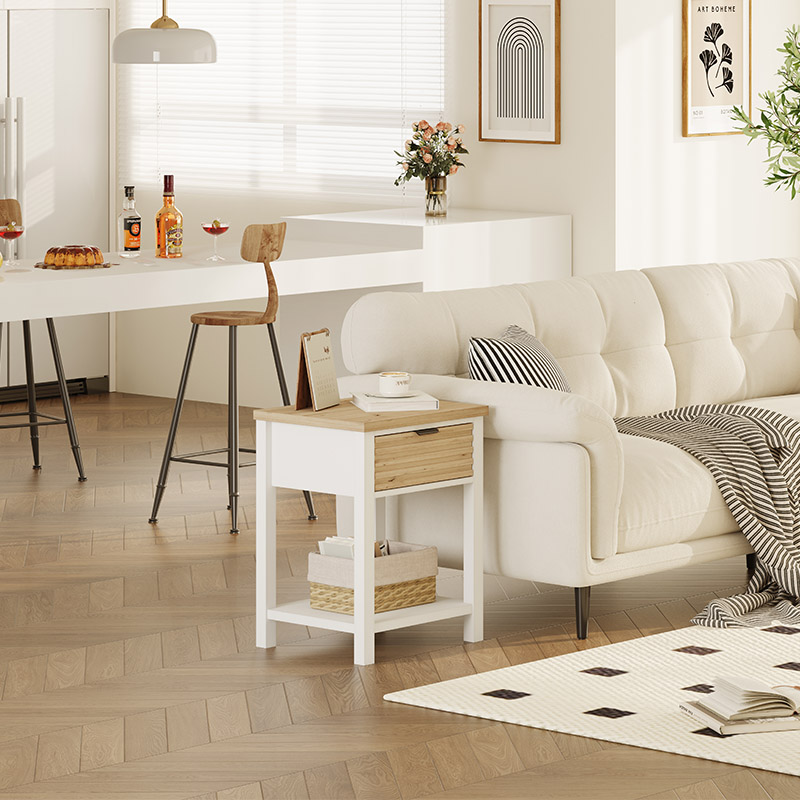 White End Table with Storage for Living Room