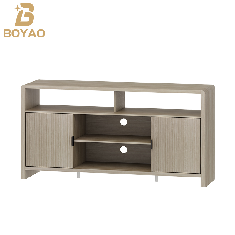 Modern Light Walnut TV Stand Cabinet with Storage