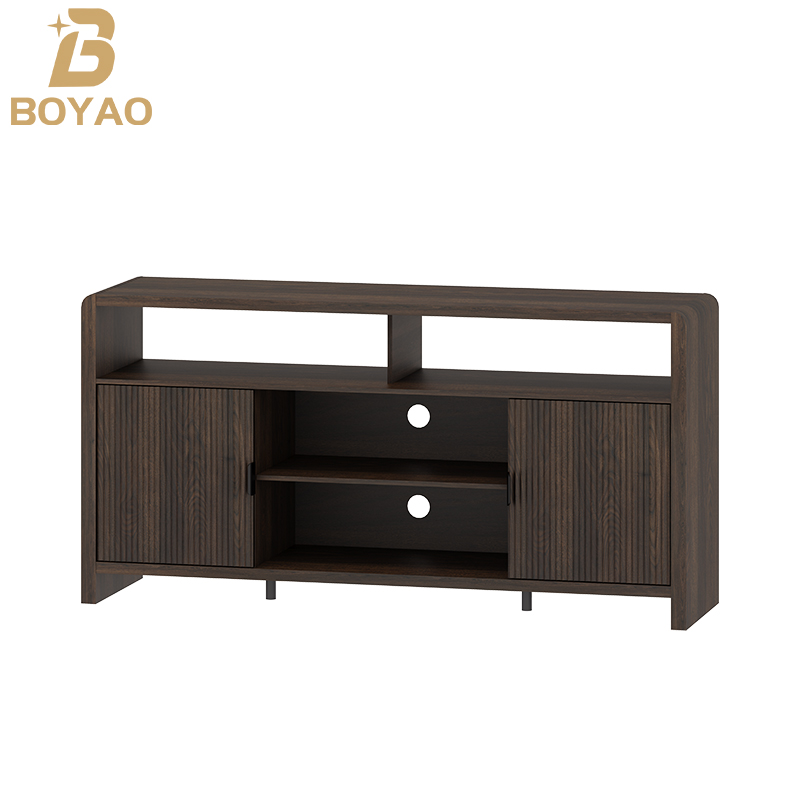 Modern Light Walnut TV Stand Cabinet with Storage