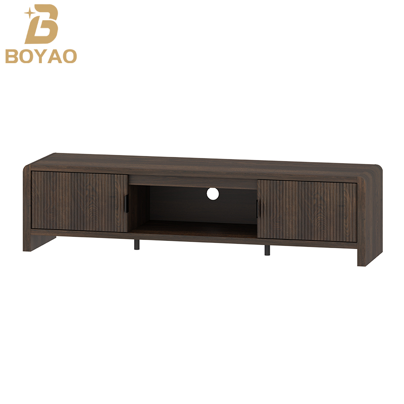 Kabinet Konsol TV Panjang Walnut Ringan untuk Ruang Tamu