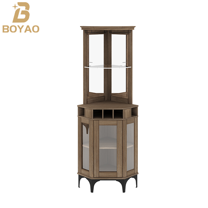 Tall Corner Drinks Bar Cabinet with Glass Doors