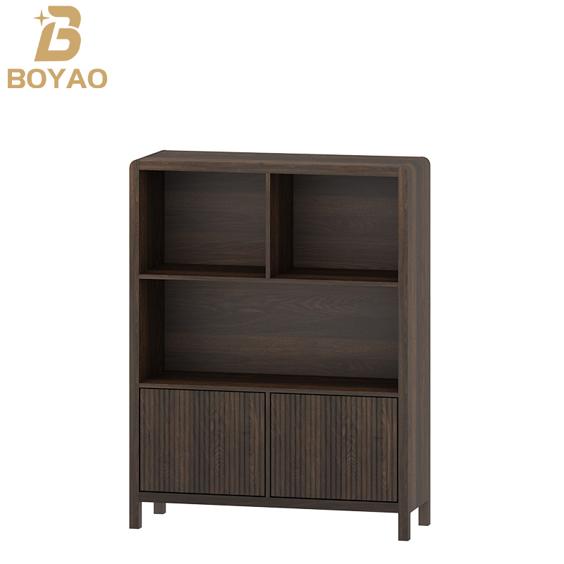 Light Walnut Cubby Bookshelf with Doors for Kitchen