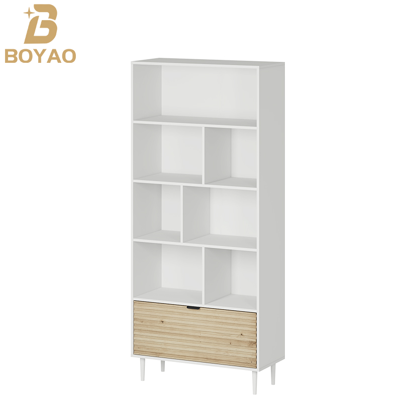 Tall Display Bookshelf na may Drawer para sa Sala