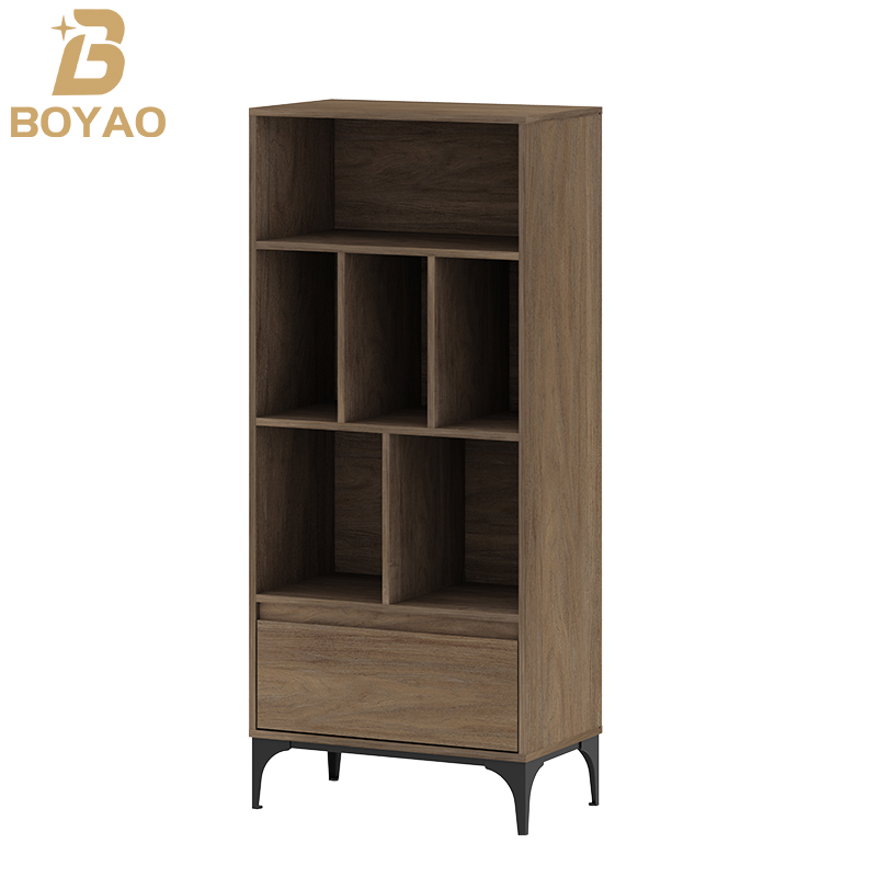 Rak Buku Rustic Oak Tall dengan Rak Terbuka untuk Dapur