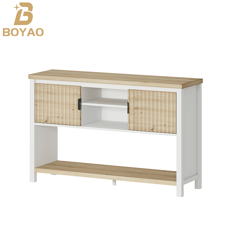 Mesa de vestíbulo contemporánea de roble blanco con almacenamiento