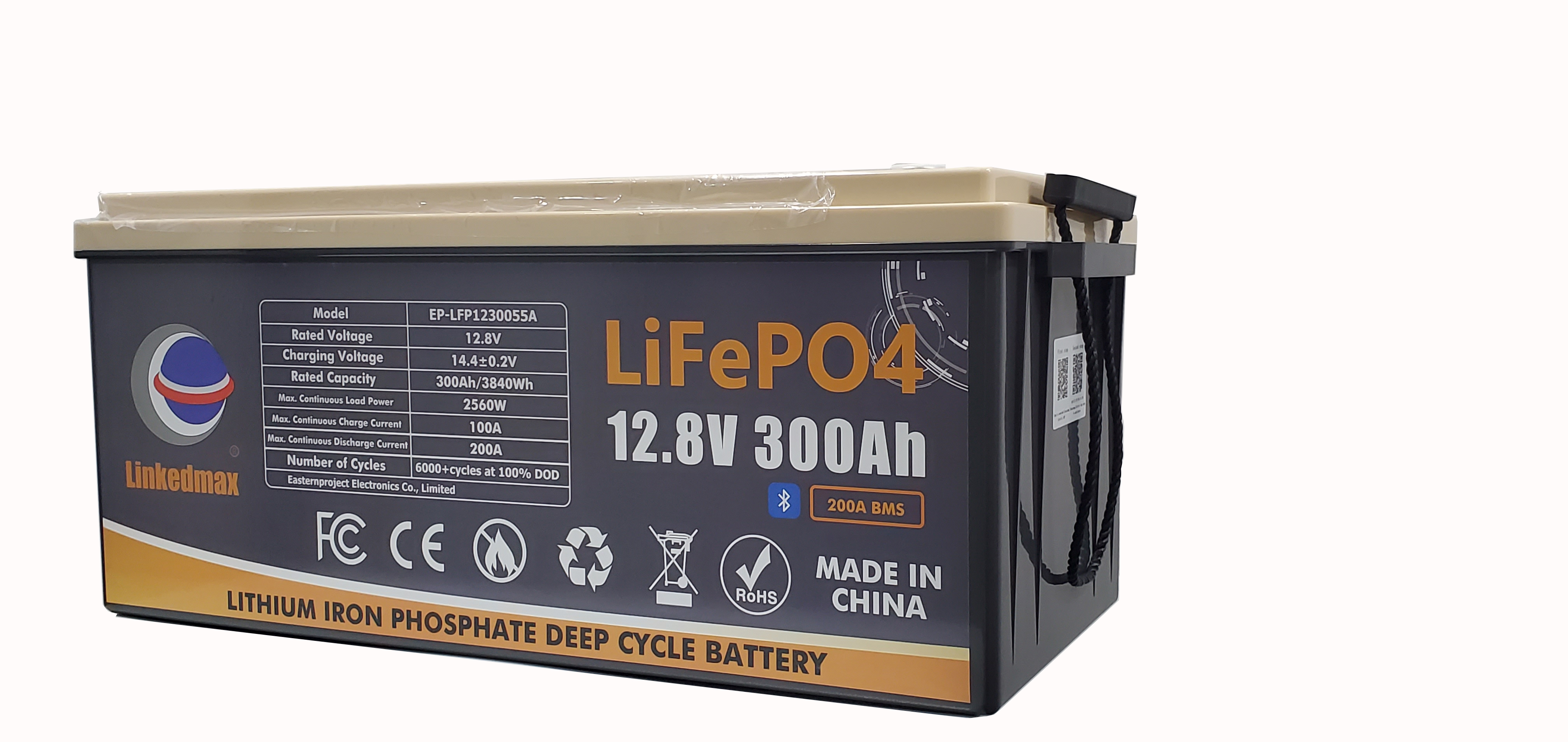 Lifepo4 batteripakke 12,8V 300AH Lithium Ion Genopladelig med bluetooth-forbindelse