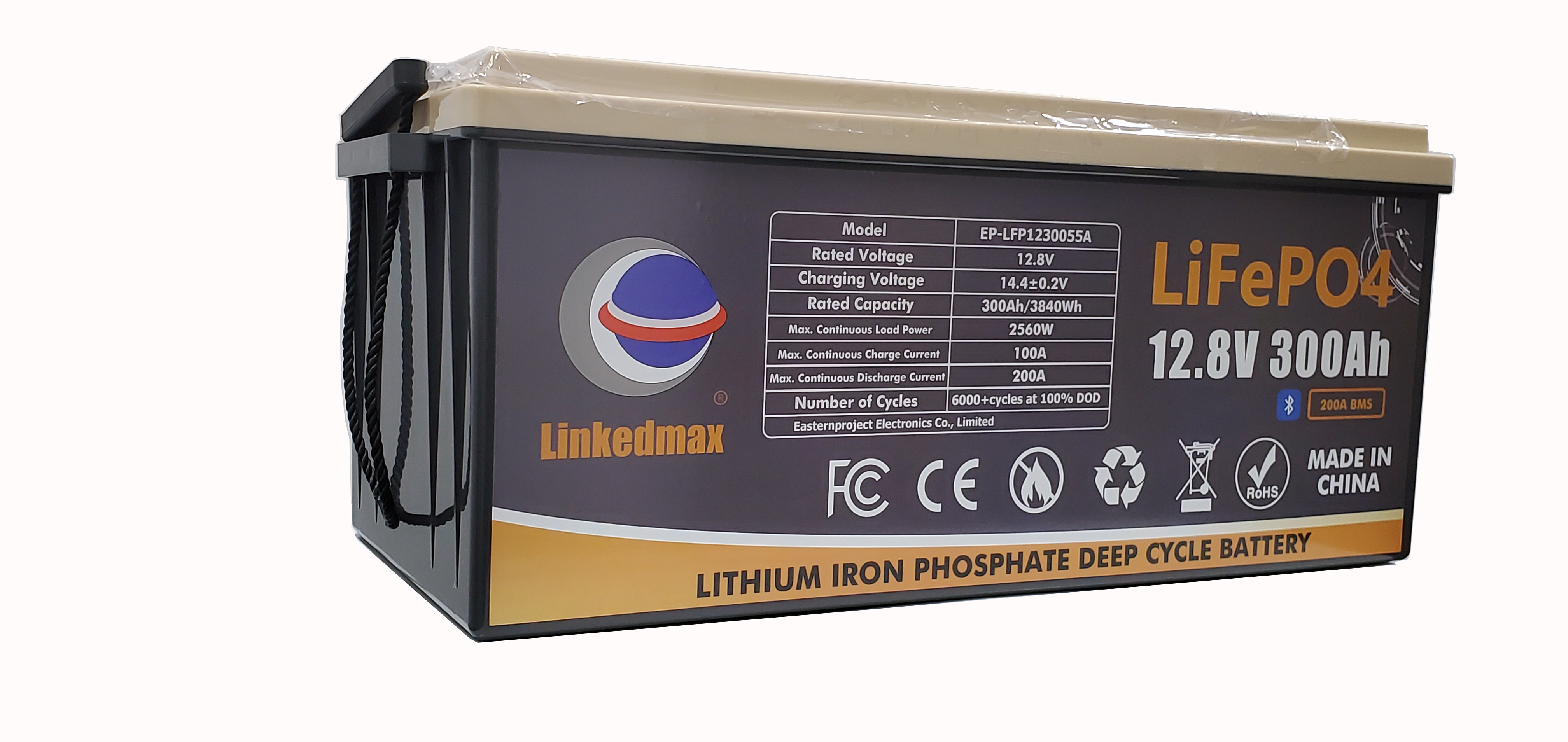 Lifepo4 batteripakke 12,8V 300AH Lithium Ion Genopladelig med bluetooth-forbindelse