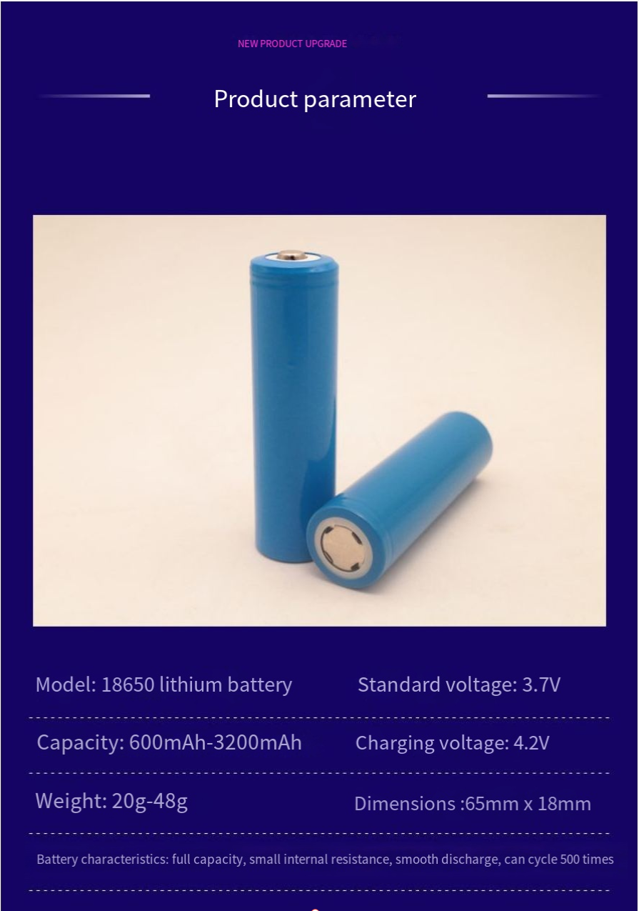 3.7V 18650 Lithium Battery 2000mah Rechargeable
