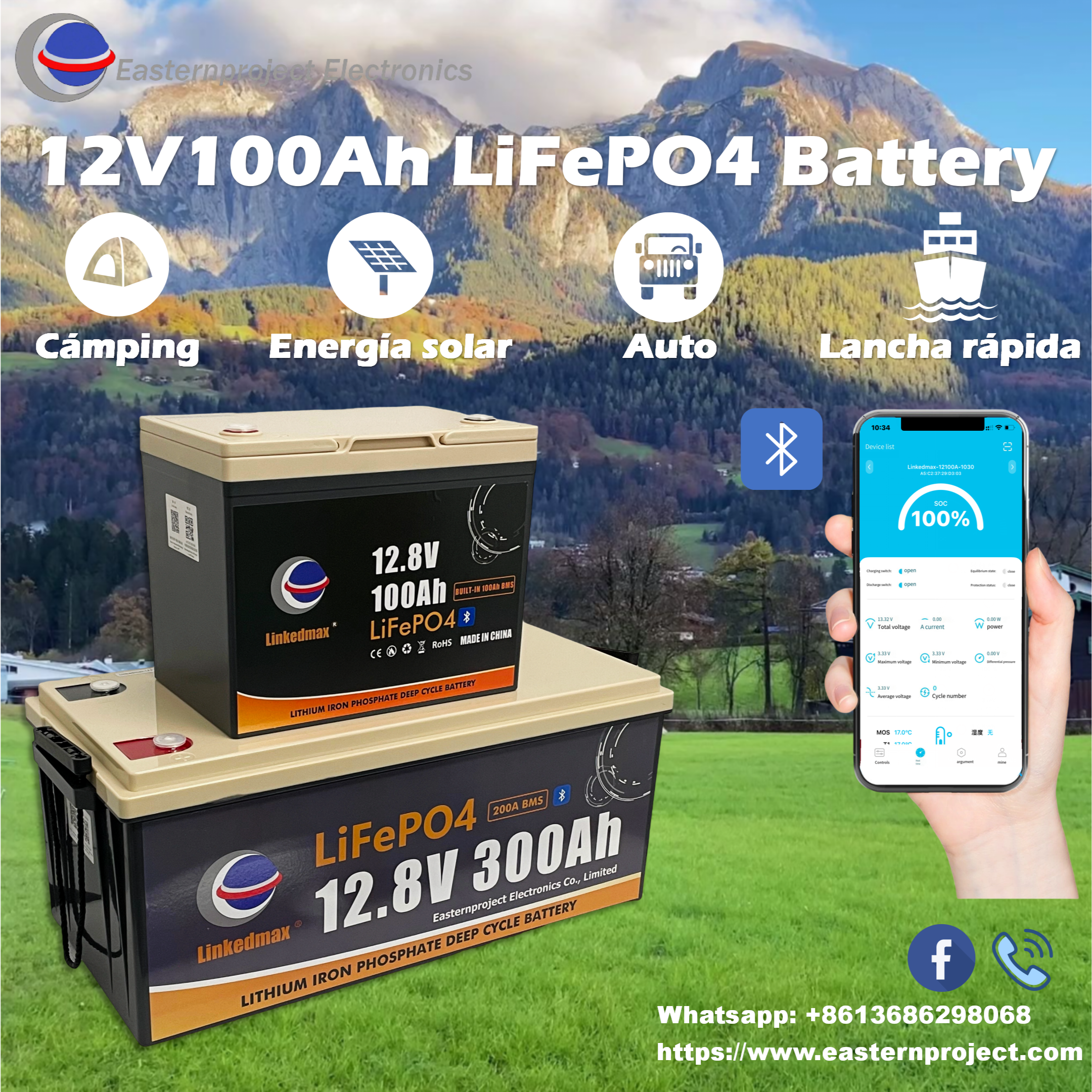 Batteria LiFePO4 da 12,8 V 100 Ah e 12,8 V 300 Ah, consegna in 72 ore in Messico