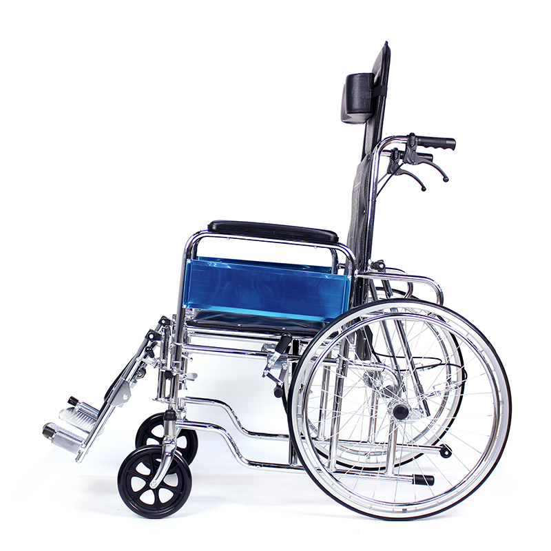 Chrome Steel Wheelchair With Reclining High Back