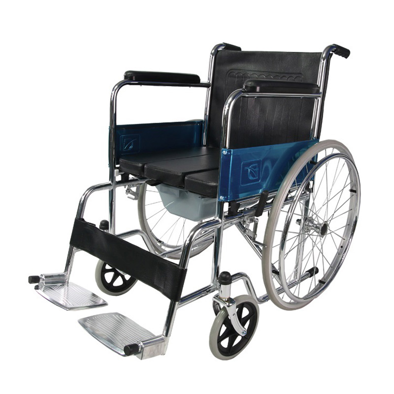 Economic Chrome Steel Folding Commode Wheelchair