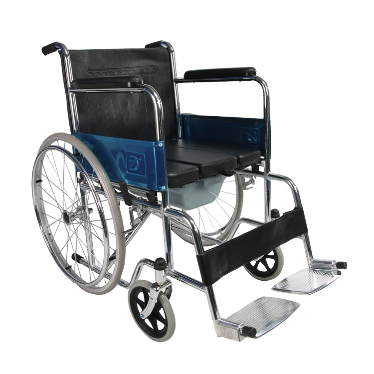 Economic Chrome Steel Folding Commode Wheelchair