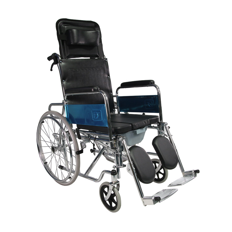 Steel Reclining High Back Commode Wheelchair