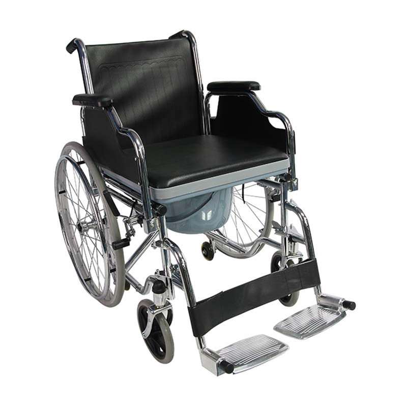 Steel Portable Drop Arm Commode Wheelchair