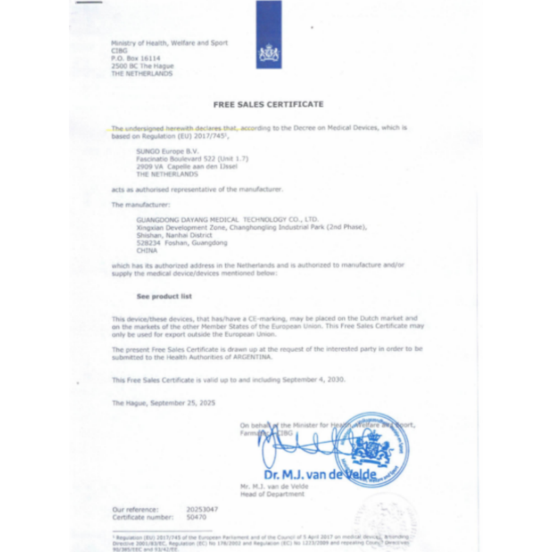 Arqentina free sale certificate