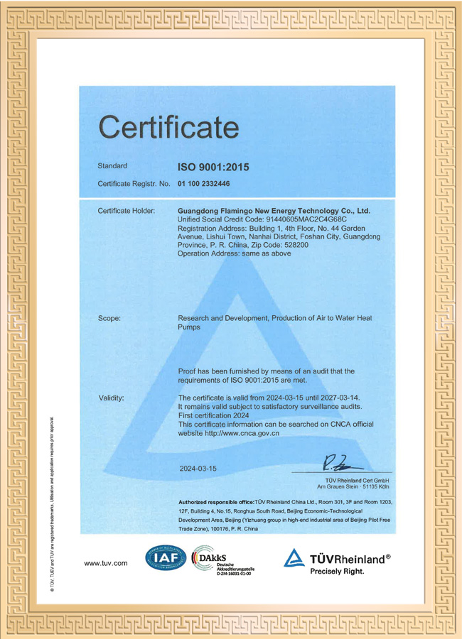 Chứng chỉ Flamingo ISO 9001:2015