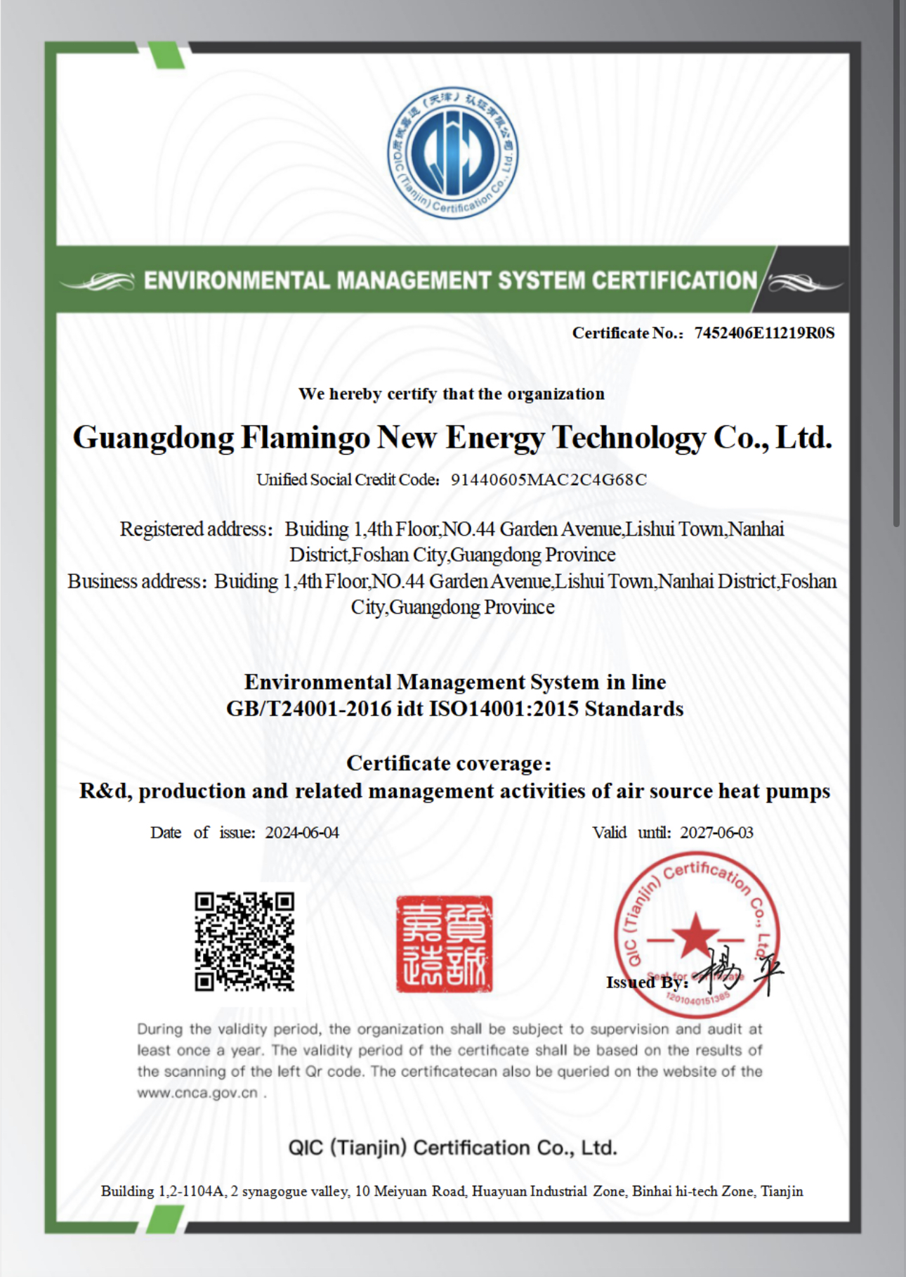 Giấy chứng nhận Flamingo ISO14001:2015