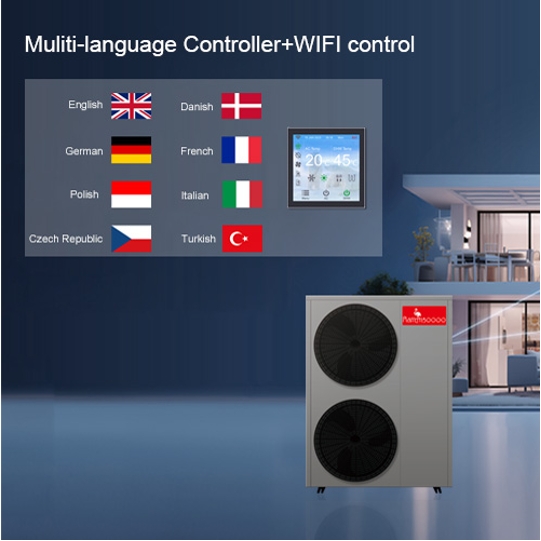 تتميز مضخات الحرارة من طائر الفلامنجو بوحدات تحكم متعددة اللغات مع خيارات لغة قابلة للتخصيص