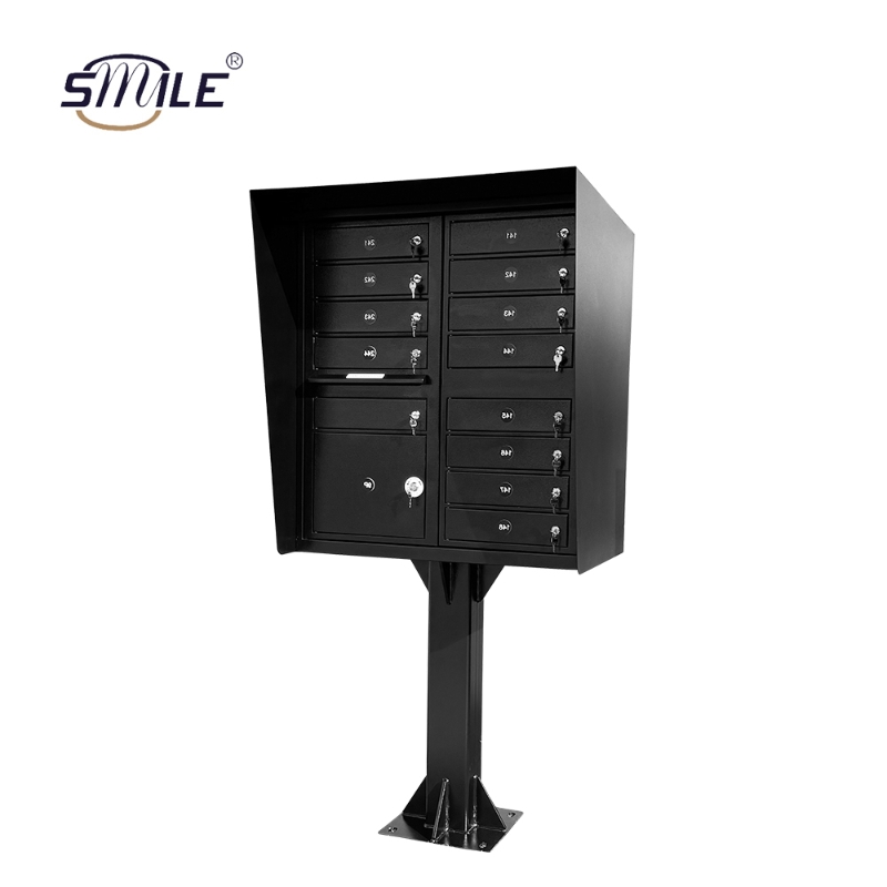 14-doors black metal post mailbox