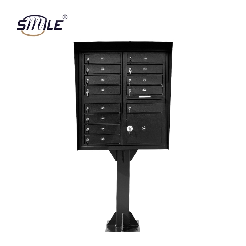 14-doors black metal post mailbox