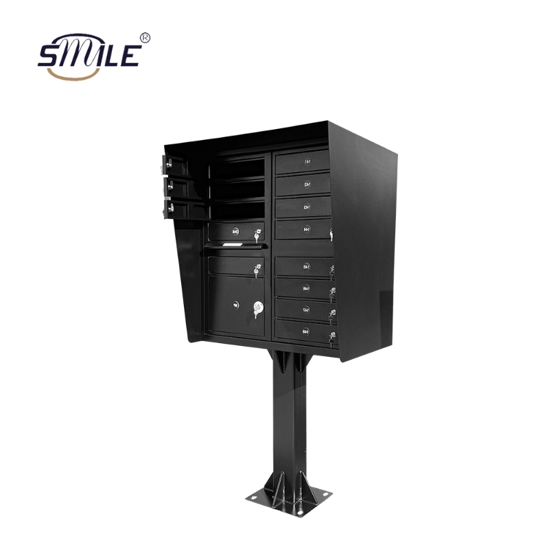 14-doors black metal post mailbox