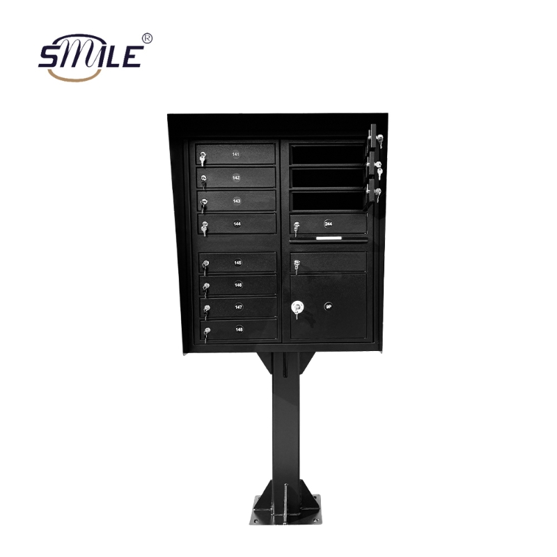 14-doors black metal post mailbox