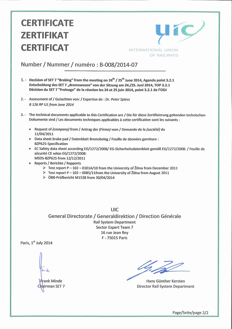 Certificate of UIC