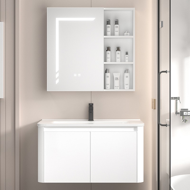 Rounded Corner Bathroom Vanity Cabinet With Ceramic Basin