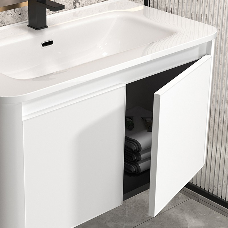 Rounded Corner Bathroom Vanity Cabinet With Ceramic Basin