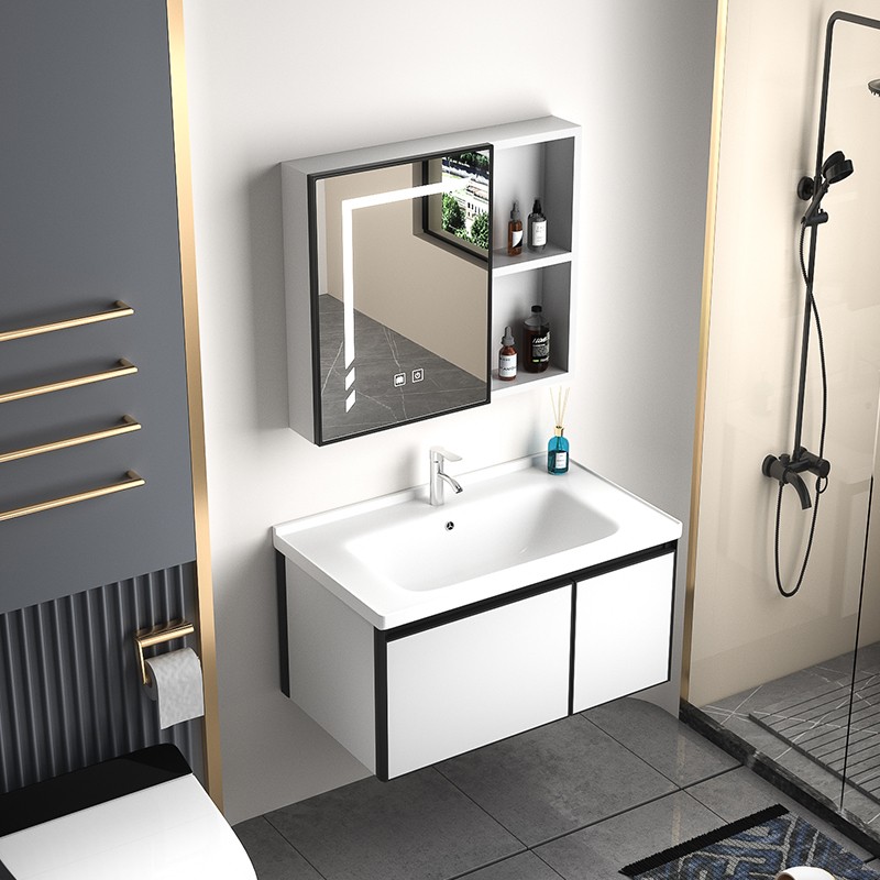 Ultra-Modern Flat-Panel Bathroom Vanity Cabinet With Ceramic Basin