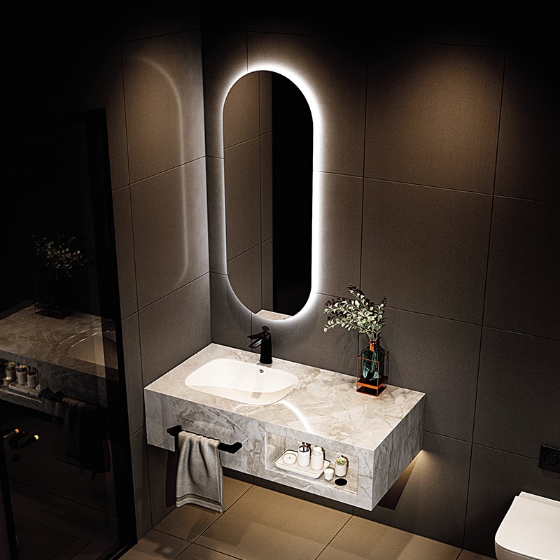 Single-Layer Floating Bathroom Vanities Cabinet With Groove Storage Space and Towel Hook #2003