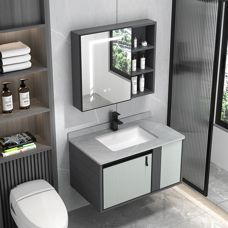 Striped Bathroom Vanity Cabinet With Sintered Stone Basin