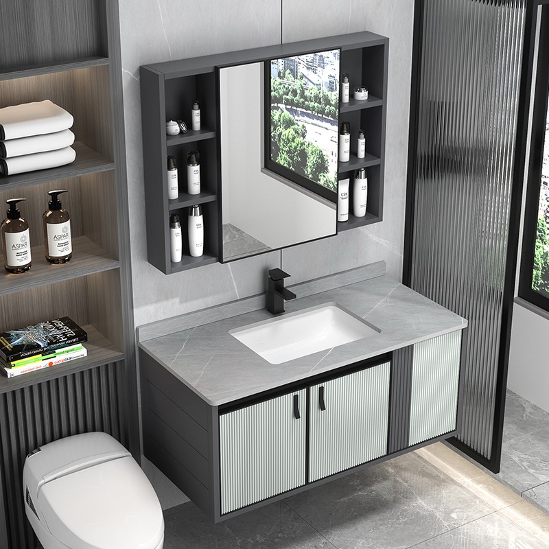 Striped Bathroom Vanity Cabinet With Sintered Stone Basin