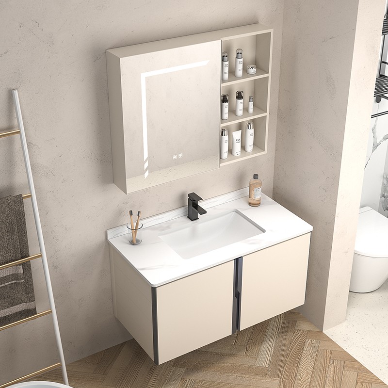Lightning Bolt Bathroom Vanity Cabinet With Sintered Stone Basin