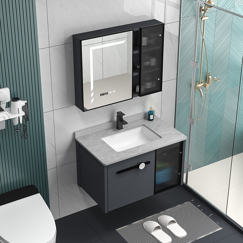 Modern Streamline Bathroom Vanity With Sintered Stone Basin