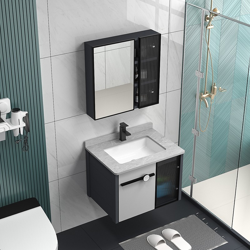 Modern Streamline Bathroom Vanity With Sintered Stone Basin