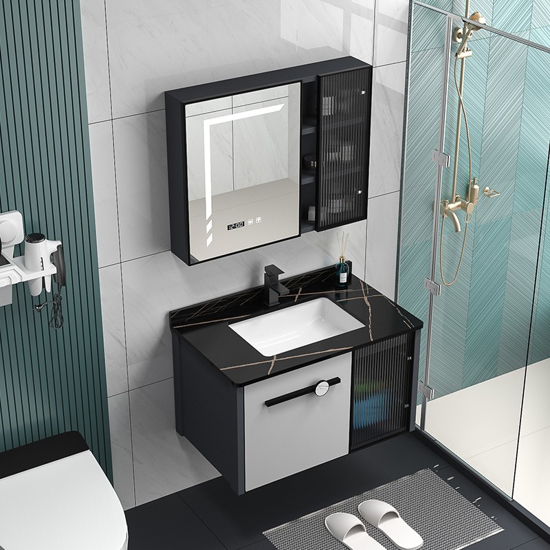 Modern Streamline Bathroom Vanity With Sintered Stone Basin