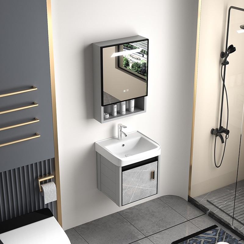 Contemporary Stone-Patterned Bathroom Vanity With Ceramic Basin