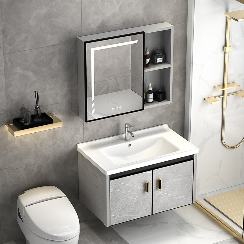 Contemporary Stone-Patterned Bathroom Vanity With Ceramic Basin